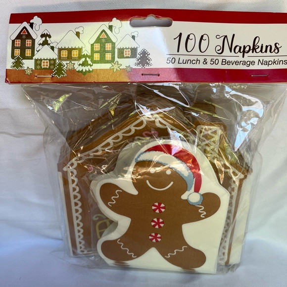 Gingerbread  & House Paper Lunch & Beverage Napkins 100 count - Picture 3 of 6